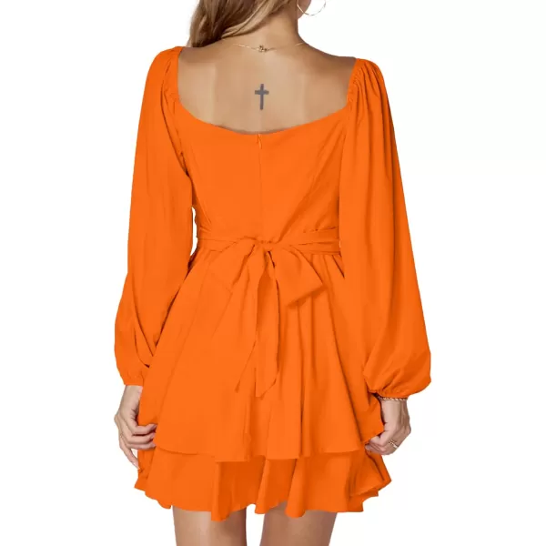 LYANER Women's Lantern Long Sleeve Wrap Tie Back Square Neck Double Layer Ruffle Hem A Line Short Mini Dress