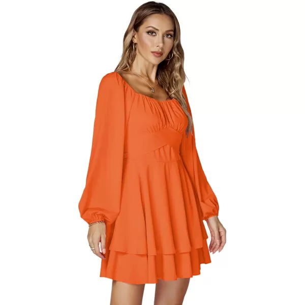 LYANER Women's Lantern Long Sleeve Wrap Tie Back Square Neck Double Layer Ruffle Hem A Line Short Mini Dress