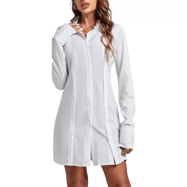 LYANER Women's Lapel Collar Buttons Down Side Slit Long Sleeve Mini Shirt Dress