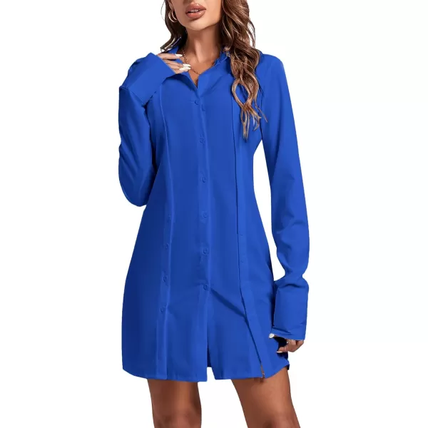 LYANER Women's Lapel Collar Buttons Down Side Slit Long Sleeve Mini Shirt Dress