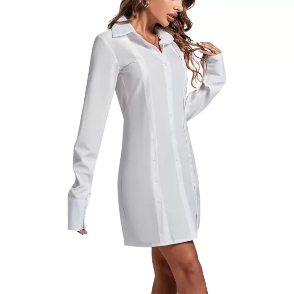 LYANER Women's Lapel Collar Buttons Down Side Slit Long Sleeve Mini Shirt Dress