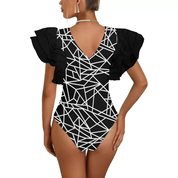 LYANER Women’s Layer Ruffle Butterfly Sleeve V Neck Stretchy Party Skinny Bodysuit Romper Leotard