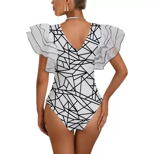 LYANER Women’s Layer Ruffle Butterfly Sleeve V Neck Stretchy Party Skinny Bodysuit Romper Leotard