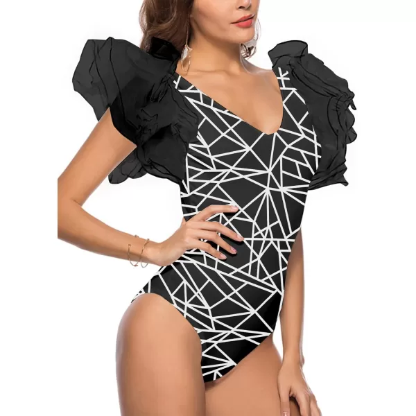 LYANER Women’s Layer Ruffle Butterfly Sleeve V Neck Stretchy Party Skinny Bodysuit Romper Leotard