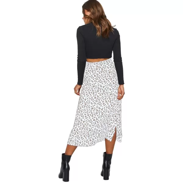 LYANER Women's Leopard Print Side Split High Waist Zipper Midi Skirt