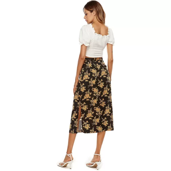 LYANER Women's Leopard Print Side Split High Waist Zipper Midi Skirt