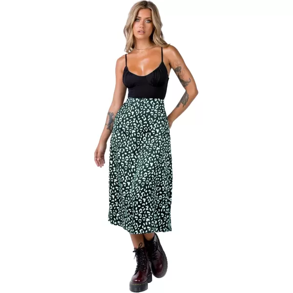 LYANER Women's Leopard Print Side Split High Waist Zipper Midi Skirt