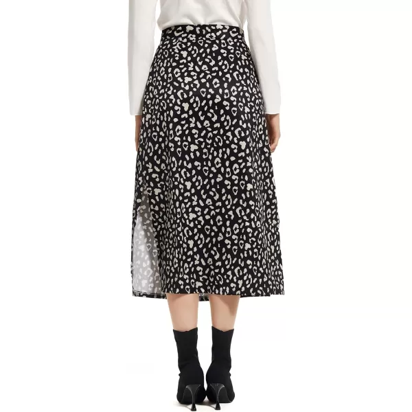 LYANER Women's Leopard Print Side Split High Waist Zipper Midi Skirt