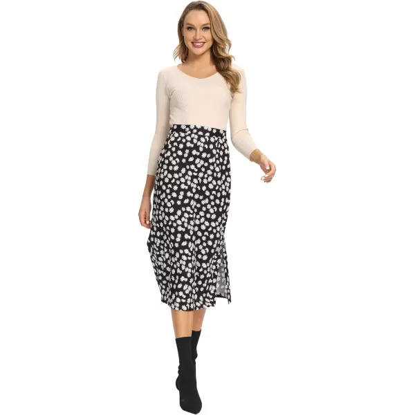 LYANER Women's Leopard Print Side Split High Waist Zipper Midi Skirt