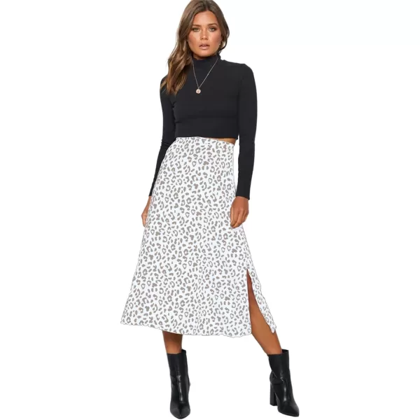 LYANER Women's Leopard Print Side Split High Waist Zipper Midi Skirt