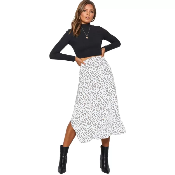 LYANER Women's Leopard Print Side Split High Waist Zipper Midi Skirt