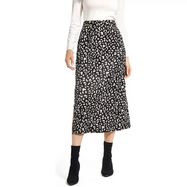 LYANER Women's Leopard Print Side Split High Waist Zipper Midi Skirt