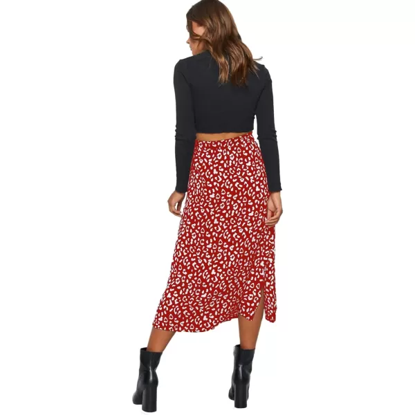 LYANER Women's Leopard Print Side Split High Waist Zipper Midi Skirt