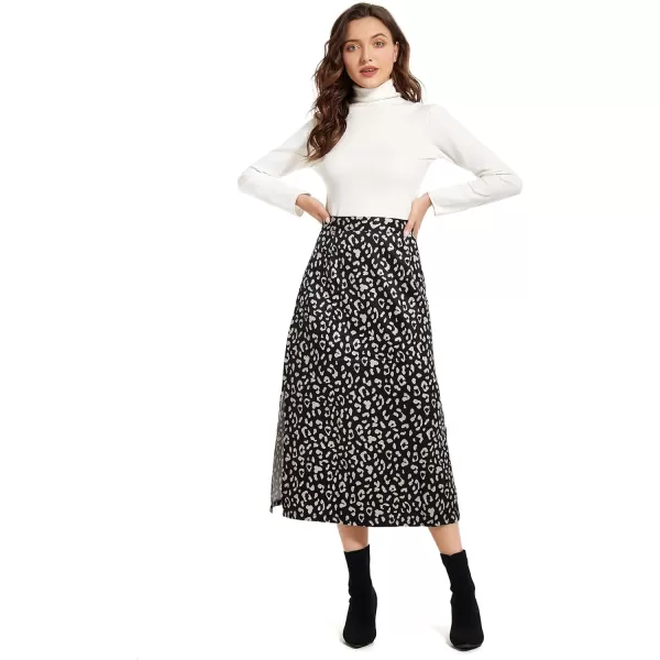 LYANER Women's Leopard Print Side Split High Waist Zipper Midi Skirt