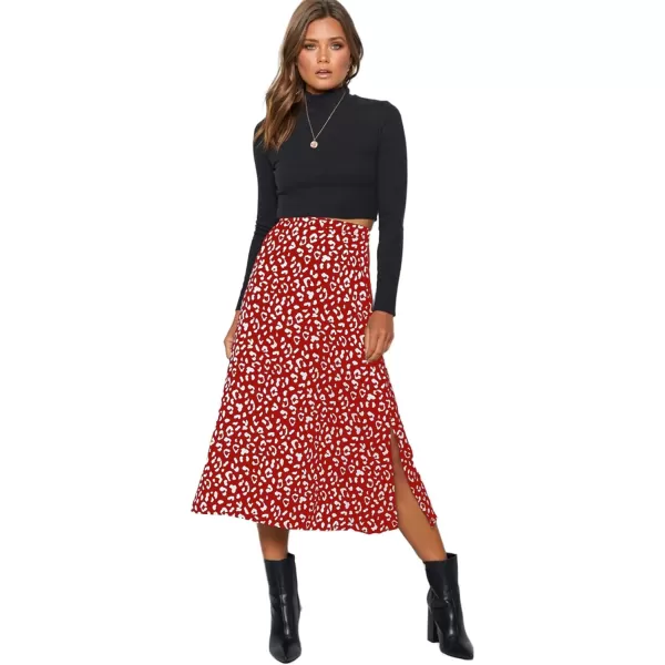 LYANER Women's Leopard Print Side Split High Waist Zipper Midi Skirt
