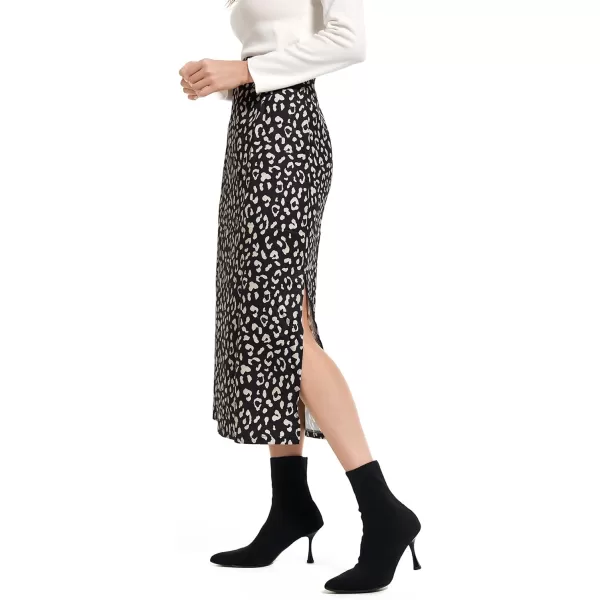 LYANER Women's Leopard Print Side Split High Waist Zipper Midi Skirt