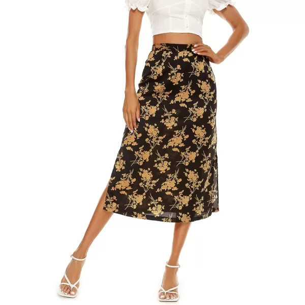 LYANER Women's Leopard Print Side Split High Waist Zipper Midi Skirt
