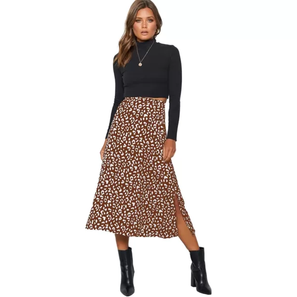 LYANER Women's Leopard Print Side Split High Waist Zipper Midi Skirt