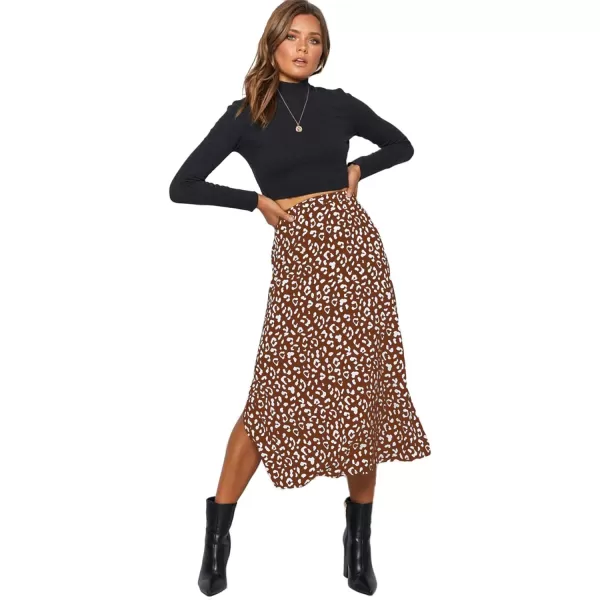 LYANER Women's Leopard Print Side Split High Waist Zipper Midi Skirt