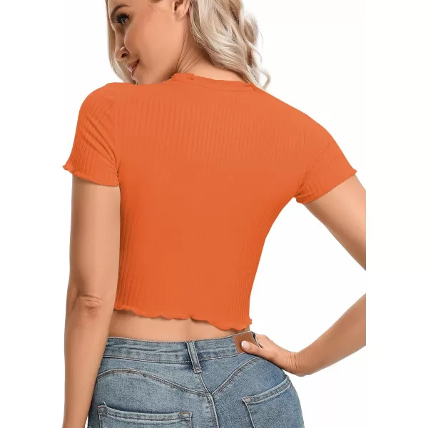 LYANER Women's Lettuce Trim Ribbed Knit Short Sleeve Crop Top Slim Fitted T-Shirt Tee