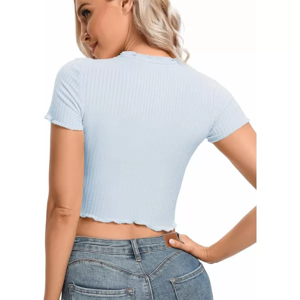 LYANER Women's Lettuce Trim Ribbed Knit Short Sleeve Crop Top Slim Fitted T-Shirt Tee