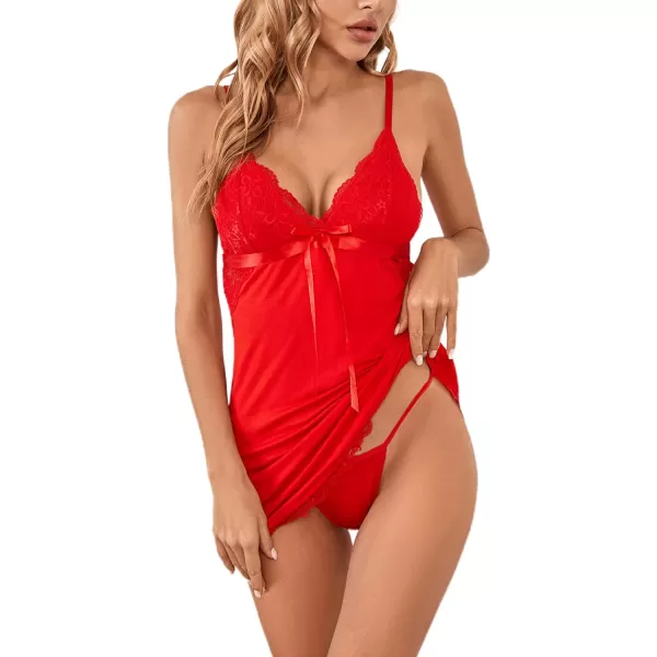 LYANER Women's Lingerie Lace Chemise Backless Strappy Mini Nightgown Teddy Dress