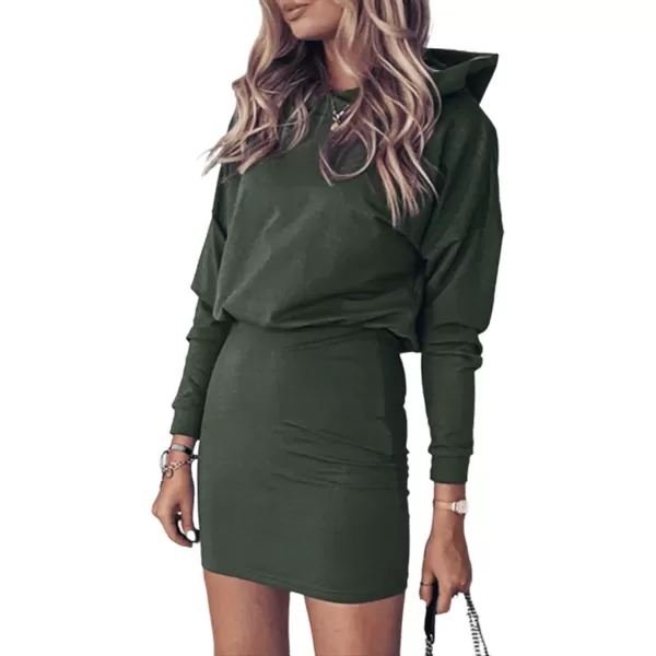 LYANER Women's Long Sleeve Elastic Waist Pullover Slim Fit Casual Mini Hooded Dress
