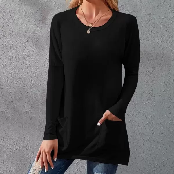 LYANER Women's Loose Scoop Neck Long Sleeve Blouse Shirt Top with Pockets