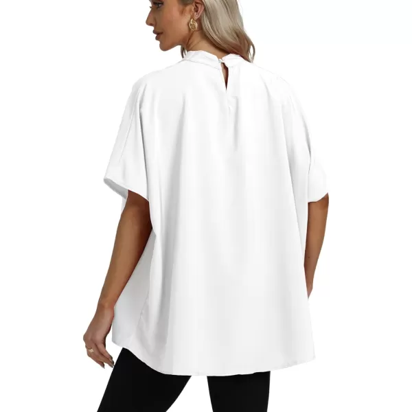 LYANER Women's Loose Smock Neck Pleated Asymmetric Batwing Short Sleeve Blouse Shirt Top