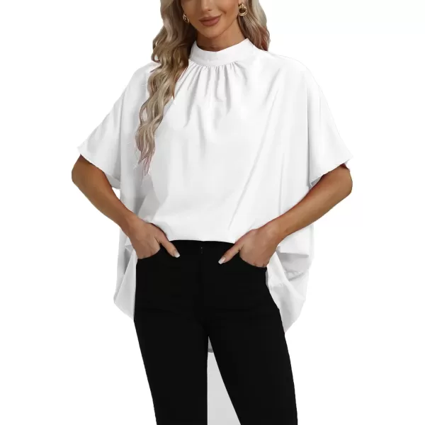 LYANER Women's Loose Smock Neck Pleated Asymmetric Batwing Short Sleeve Blouse Shirt Top