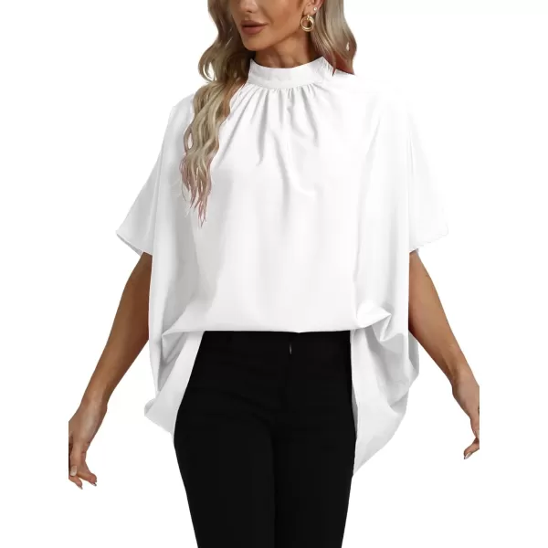 LYANER Women's Loose Smock Neck Pleated Asymmetric Batwing Short Sleeve Blouse Shirt Top