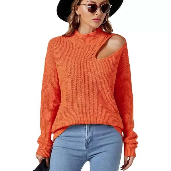 LYANER Women's Mock Neck Long Sleeve Cold Shoulder Tee Top Loose Knit Tunic Sweater