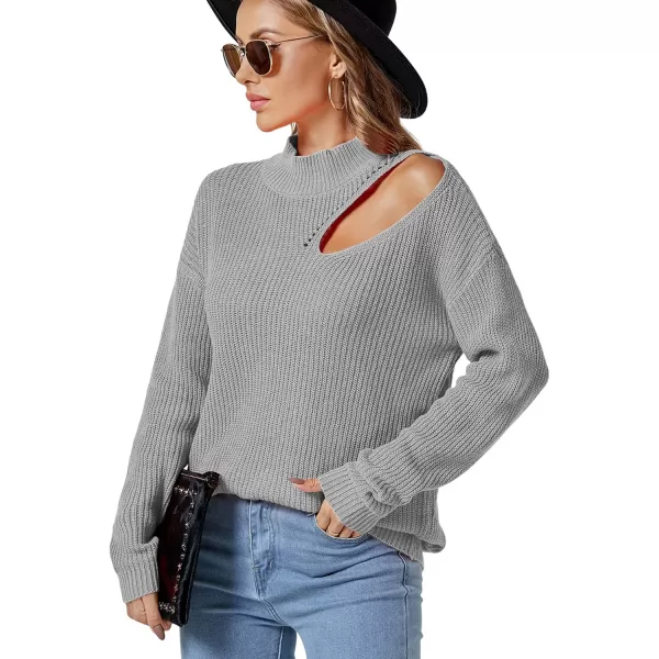 LYANER Women's Mock Neck Long Sleeve Cold Shoulder Tee Top Loose Knit Tunic Sweater