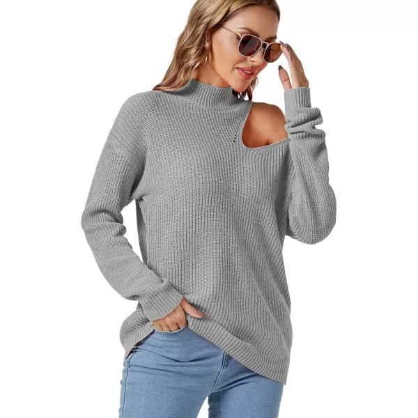 LYANER Women's Mock Neck Long Sleeve Cold Shoulder Tee Top Loose Knit Tunic Sweater