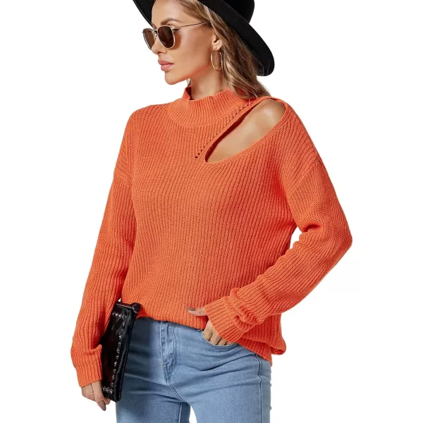 LYANER Women's Mock Neck Long Sleeve Cold Shoulder Tee Top Loose Knit Tunic Sweater