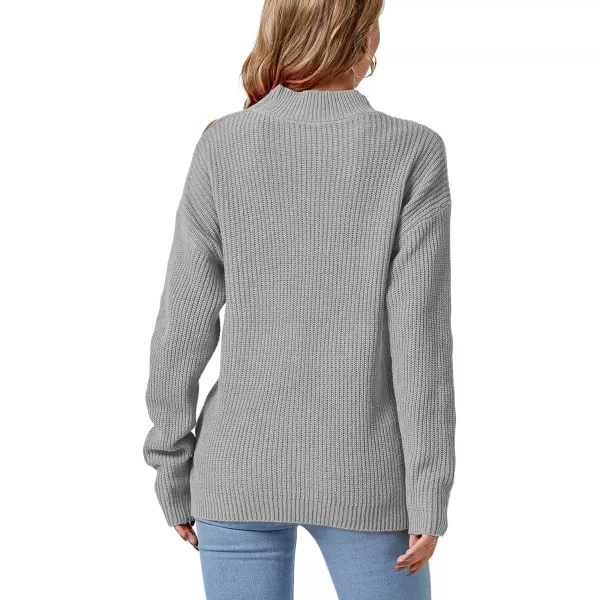 LYANER Women's Mock Neck Long Sleeve Cold Shoulder Tee Top Loose Knit Tunic Sweater