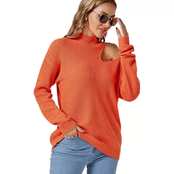 LYANER Women's Mock Neck Long Sleeve Cold Shoulder Tee Top Loose Knit Tunic Sweater