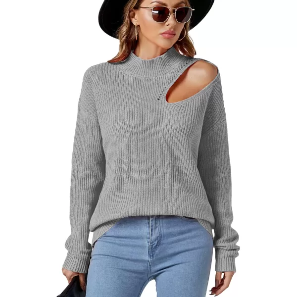 LYANER Women's Mock Neck Long Sleeve Cold Shoulder Tee Top Loose Knit Tunic Sweater