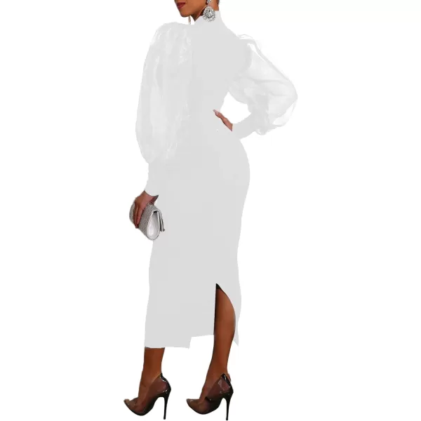LYANER Women's Mock Neck Mesh Long Sleeve Zipper Bodycon Maxi Long Dress