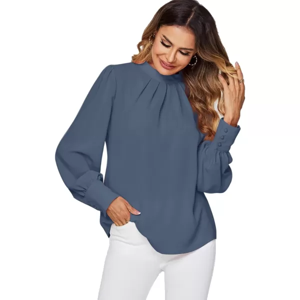 LYANER Women's Mock Neck Pleated Solid Long Sleeve Blouse Office Shirt Top