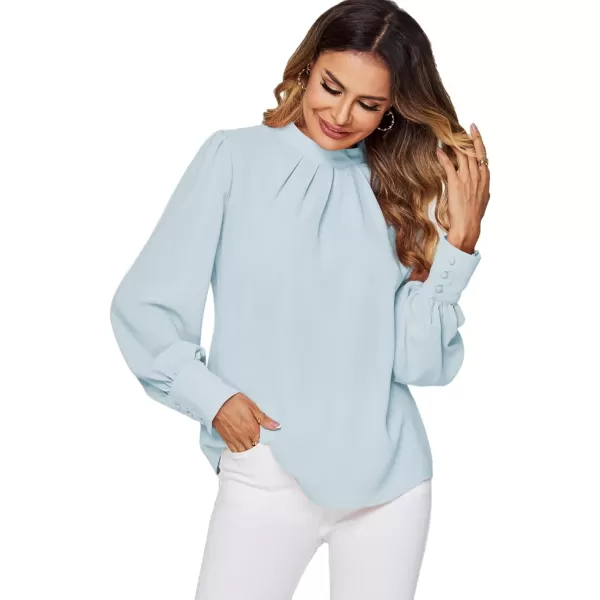 LYANER Women's Mock Neck Pleated Solid Long Sleeve Blouse Office Shirt Top
