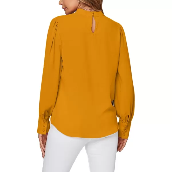 LYANER Women's Mock Neck Pleated Solid Long Sleeve Blouse Office Shirt Top