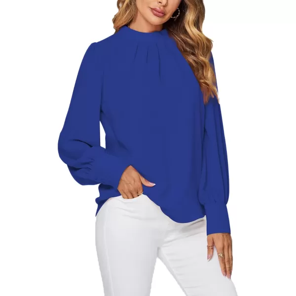 LYANER Women's Mock Neck Pleated Solid Long Sleeve Blouse Office Shirt Top