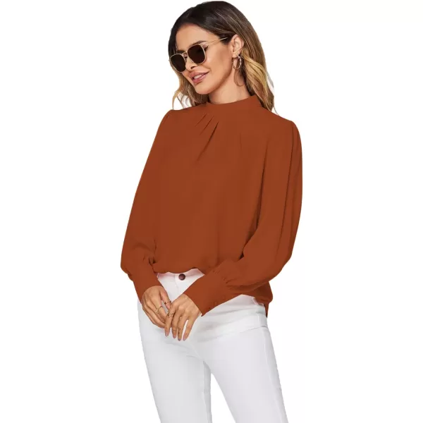 LYANER Women's Mock Neck Pleated Solid Long Sleeve Blouse Office Shirt Top