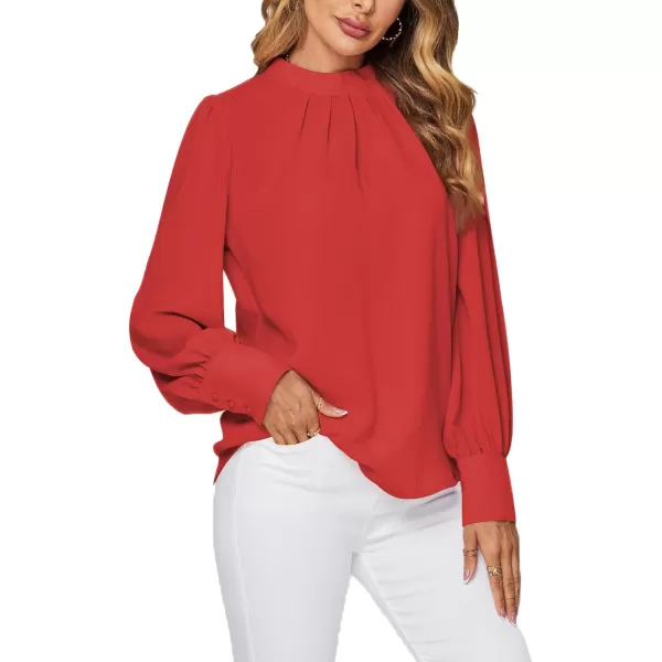 LYANER Women's Mock Neck Pleated Solid Long Sleeve Blouse Office Shirt Top