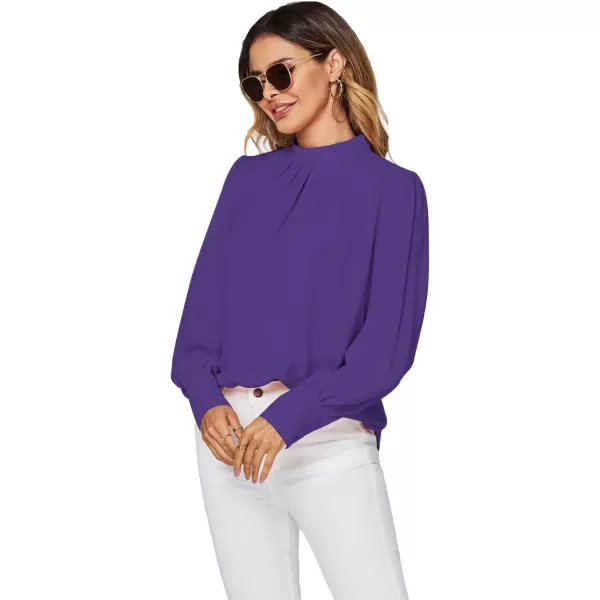 LYANER Women's Mock Neck Pleated Solid Long Sleeve Blouse Office Shirt Top