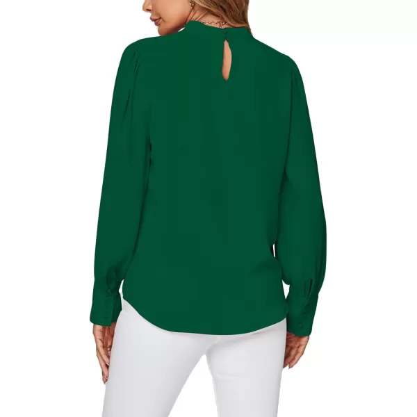 LYANER Women's Mock Neck Pleated Solid Long Sleeve Blouse Office Shirt Top