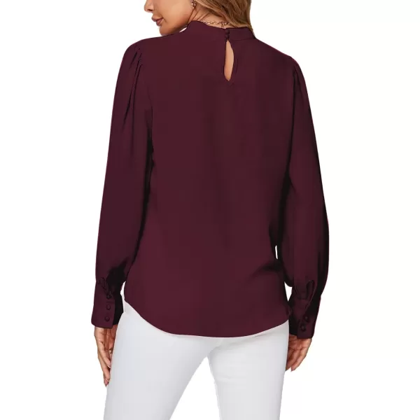 LYANER Women's Mock Neck Pleated Solid Long Sleeve Blouse Office Shirt Top