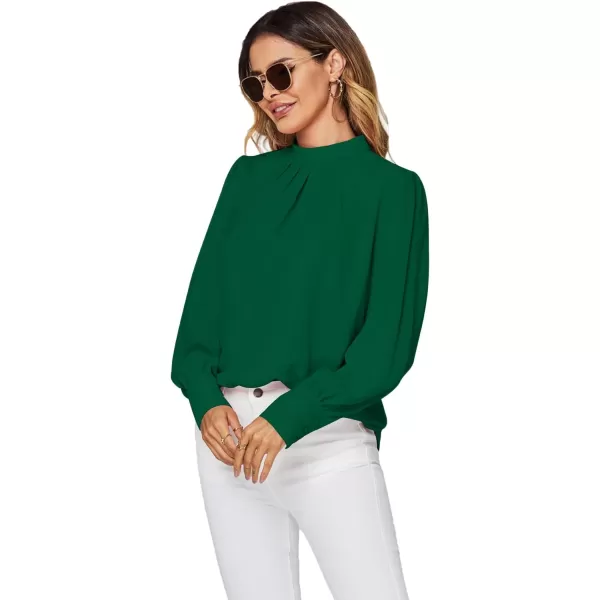 LYANER Women's Mock Neck Pleated Solid Long Sleeve Blouse Office Shirt Top
