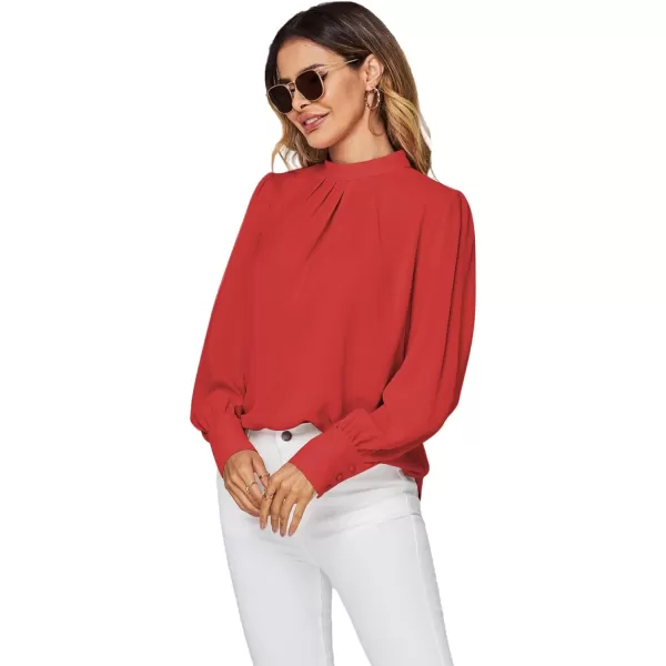 LYANER Women's Mock Neck Pleated Solid Long Sleeve Blouse Office Shirt Top